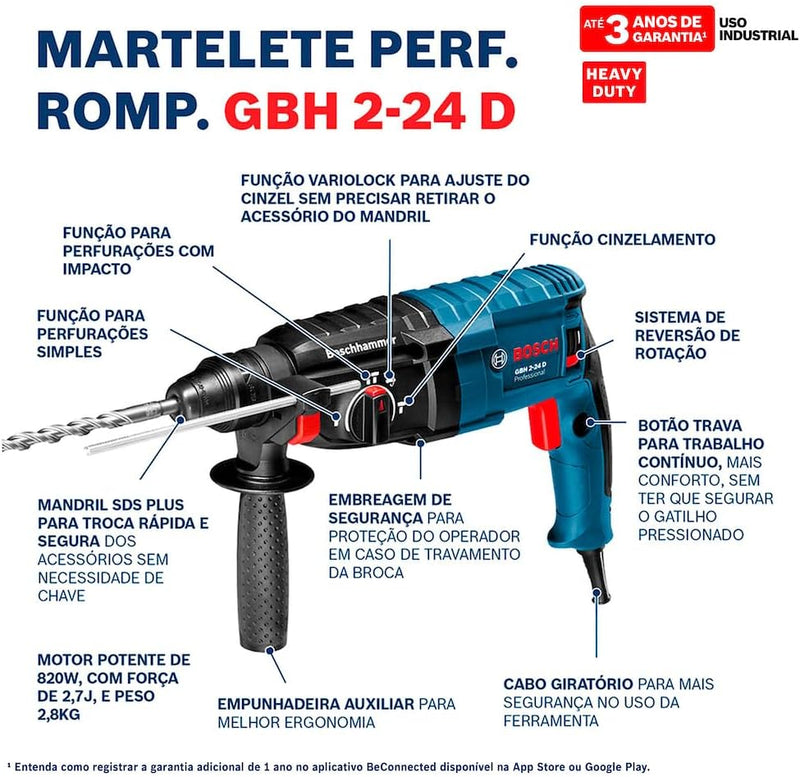 Combo Martelete GBH2-24 D + Esmerilhadeira GWS850 220V Bosch