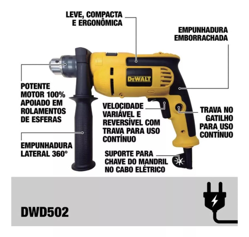 Furadeira De Impacto Dewalt Modelo Dwd502 Potência 710w 220v