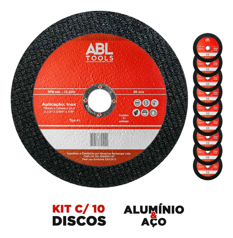 Kit 10 Discos Corte Fino 115 X 1,0 X 22,2mm