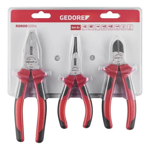 Jogo 3 Alicates De Corte Universal De Bico Gedore Red