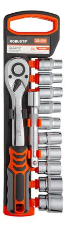 Jogo Soquete Sextavado 1/2 12 Pças Catraca Reversível Robust