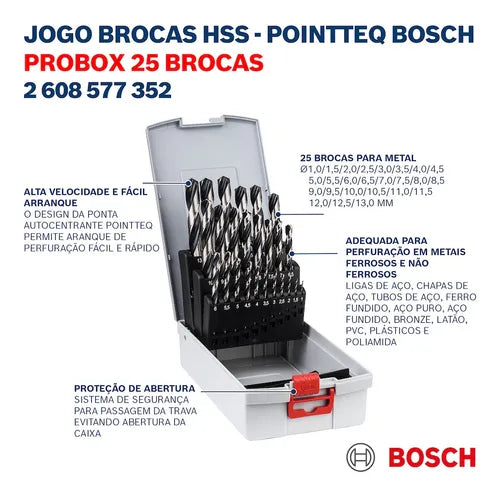 Jogo De Brocas 25 Peças 1 A 13mm Hss-pointteq Probox Bosch