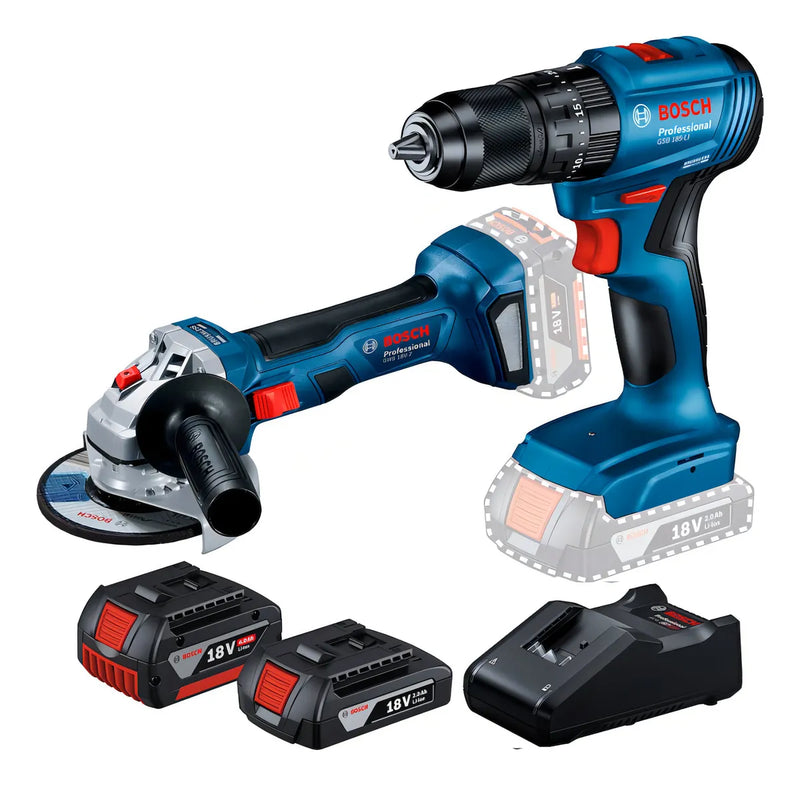 Kit Bosch Furadeira Parafusadeira Gsb-185-LI 18v e Esmerilhadeira GWS 180-LI 2 baterias